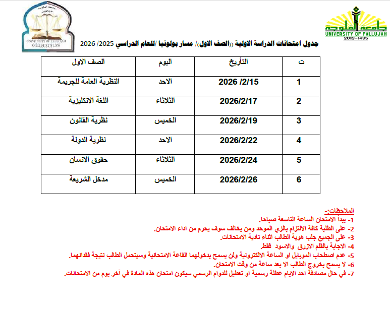 Exam schedule for undergraduate studies (First year)/Bologna track/for the academic year 2025/2026